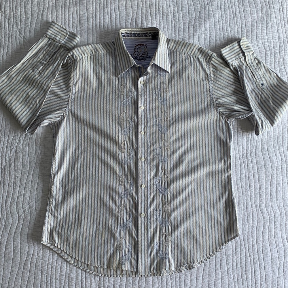 Robert Graham Mens Striped Embroidered Paisley Long Sleeve Shirt Size 2XL.#0041